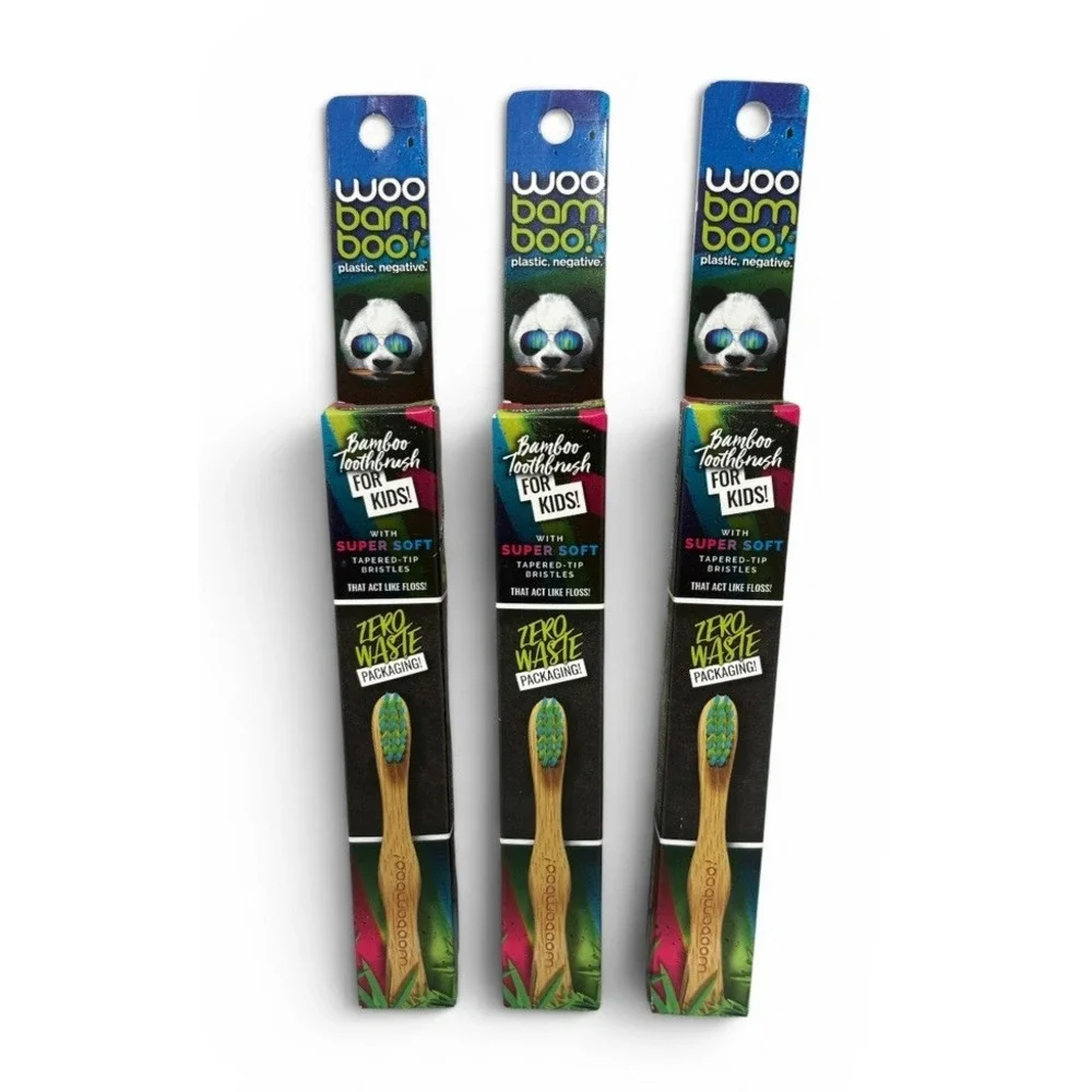 WooBamboo Lot Of 3 Kids Toothbrushes No Plastic Zero Waste